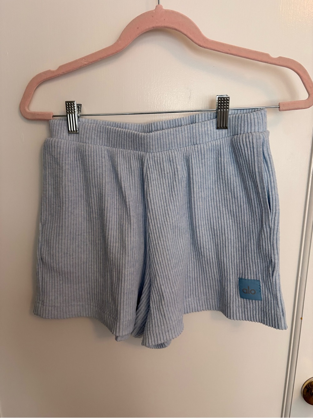ALO Yoga Ribbed Light Blue Athletic Lounge Shorts